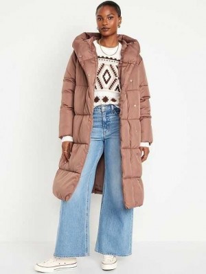 Manteaux Old Navy D'eau-Resistant Long Encapuchonné Puffer Coat Femme Beige | 432-IXPHEM