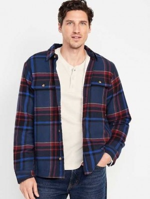 Manteaux Old Navy Sherpa-Doublée Flannel Shacket Homme Bleu Marine | 816-OWMEGA