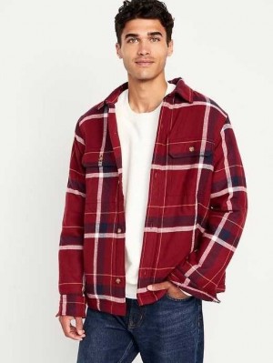 Manteaux Old Navy Sherpa-Doublée Flannel Shacket Homme Bordeaux | 735-TYVFGQ