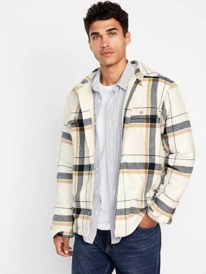Manteaux Old Navy Sherpa-Doublée Flannel Shacket Homme Blanche | 614-KRQPZA