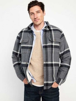 Manteaux Old Navy Sherpa-Doublée Flannel Shacket Homme Grise | 075-HQVMZY
