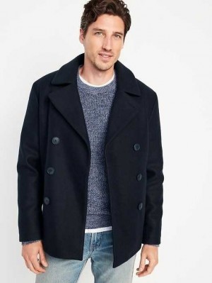 Manteaux Old Navy Soft-Brushed Double-Breasted Peacoat Homme Bleu Marine | 592-KCRVLJ