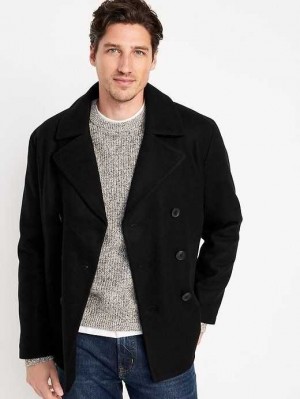 Manteaux Old Navy Soft-Brushed Double-Breasted Peacoat Homme Noir | 832-JAFPNL