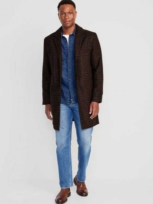 Manteaux Old Navy Soft-Brushed Plaid Button-Front Topcoat Homme Marron | 768-OZBAHC
