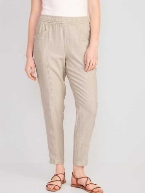Pantalon Old Navy High-Waisted Cropped Linen-Blend Tapered Pants Femme Beige | 934-CJTUPK