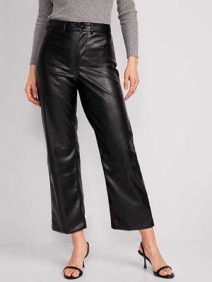 Pantalon Old Navy High-Waisted Faux-Cuir Cropped Larges-Leg Pants Femme Noir | 673-HNDSXO