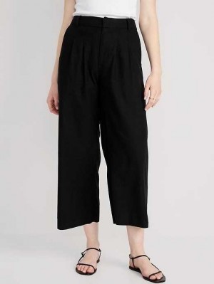 Pantalon Old Navy High-Waisted Linen-Blend Cropped Larges-Leg Pants Femme Noir | 241-BVQLPS