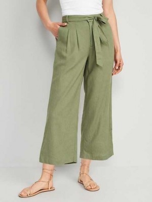 Pantalon Old Navy High-Waisted Linen-Blend Cropped Larges-Leg Pants Femme Bare Ground | 208-LOWQNV