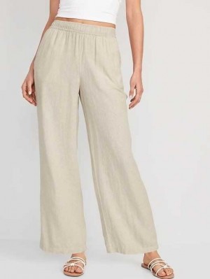 Pantalon Old Navy High-Waisted Linen-Blend Larges-Leg Pants Femme Beige | 194-BNOIXC