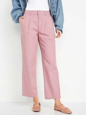 Pantalon Old Navy High-Waisted Plissé Chino Ankle Pants Femme Woodrose | 037-LUCYQI