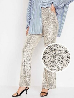 Pantalon Old Navy High-Waisted Pull-On Sequin Flare Pants Femme Argent | 290-MLAFIK