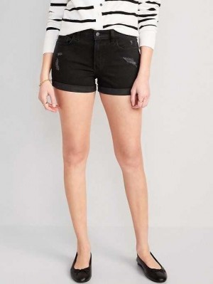 Pantalons Old Navy Black-Wash Ripped Boyfriend Jean Shorts Femme Noir | 518-DMGWOY