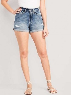Pantalons Old Navy Curvy High-Waisted Button-Fly OG Droit Ripped Jean Shorts Femme Dahlia | 680-TEPNVJ