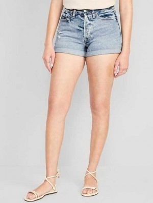 Pantalons Old Navy Curvy High-Waisted OG Droit Button-Fly Ripped Jean Shorts Femme Alma Clean | 725-XMIGVD