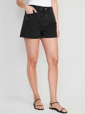 Pantalons Old Navy High-Waisted Slouchy Droit Button-Fly Non-Stretch Jean Shorts Femme Noir | 462-LAYREC