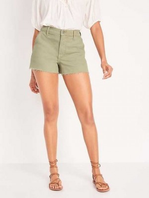Pantalons Old Navy Higher High-Waisted Sky-Hi A-Line Cut-Off Workwear Jean Shorts Femme Vert Olive | 875-CVDYHS