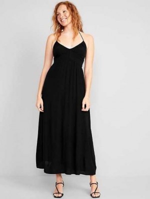 Peignoir Old Navy Fit & Flare Crinkled Halter Maxi Robe Femme Noir | 059-NHYTOG