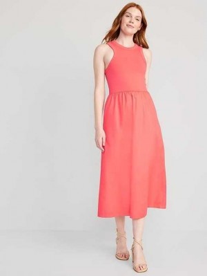 Peignoir Old Navy Fit & Flare High-Neck Combination Midi Robe Femme Corail Rose | 137-MSCRXA