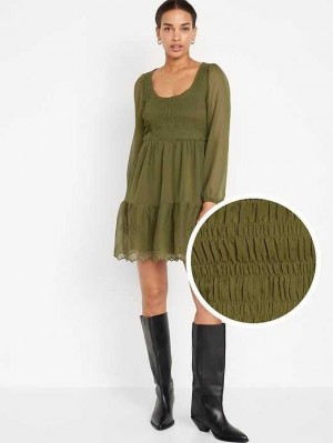 Peignoir Old Navy Fit & Flare Long-Sleeve Eyelet Mini Robe Femme Conifer | 457-PQVSBC