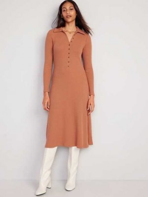 Peignoir Old Navy Fit & Flare Long-Sleeve Henley Midi Robe Femme Turmeric | 148-MERKAF