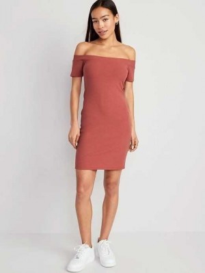 Peignoir Old Navy Fitted Off-The-Shoulder Rib-Knit Mini Robe Femme Rouge Foncé | 470-VRJFIG