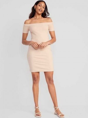 Peignoir Old Navy Fitted Off-The-Shoulder Rib-Knit Mini Robe Femme Marron | 145-FYLMIX