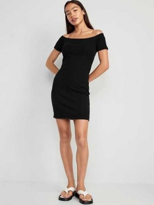 Peignoir Old Navy Fitted Off-The-Shoulder Rib-Knit Mini Robe Femme Noir | 109-LGZHED