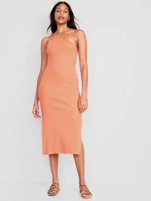 Peignoir Old Navy Fitted One-Shoulder Double-Brides Rib-Knit Midi Robe Femme Feeling Peachy | 708-SDHARC