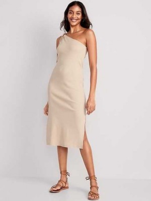 Peignoir Old Navy Fitted One-Shoulder Double-Brides Rib-Knit Midi Robe Femme Desert Floor | 038-MEXLZW