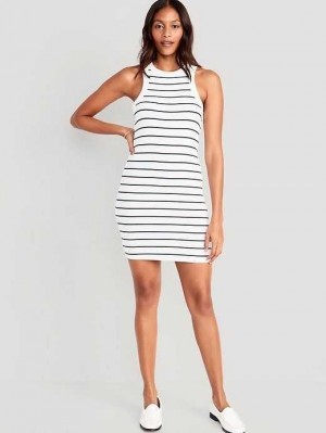 Peignoir Old Navy Fitted Rayé Sans Manches Rib-Knit Mini Robe Femme Blanche Stripes | 356-CIKARF