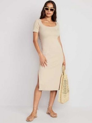 Peignoir Old Navy Fitted Rib-Knit Scoop-Neck Midi Robe Femme Desert Floor | 495-CADYLX