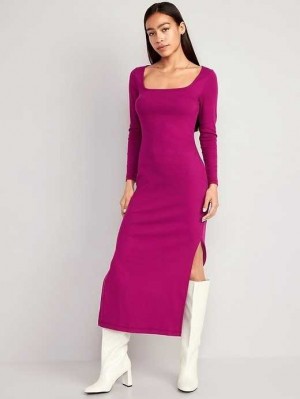 Peignoir Old Navy Fitted Rib-Knit Square-Neck Midi Robe Femme Violette | 320-OMCKFP