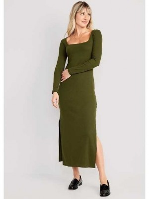Peignoir Old Navy Fitted Rib-Knit Square-Neck Midi Robe Femme Conifer | 097-NUBSKE