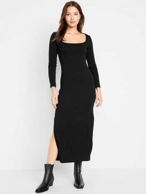 Peignoir Old Navy Fitted Rib-Knit Square-Neck Midi Robe Femme Blackjack | 836-PKSEBD