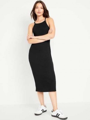Peignoir Old Navy Fitted Sans Manches Rib-Knit Midi Robe Femme Noir | 519-VLZIJQ