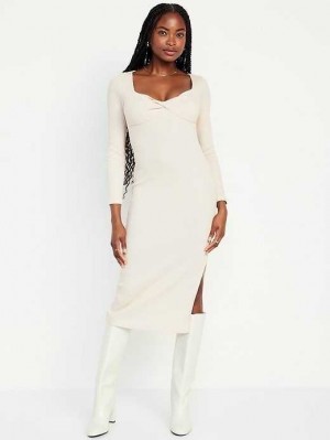 Peignoir Old Navy Fitted Twist-Front Rib-Knit Midi Robe Femme Beige | 657-DBQEAO