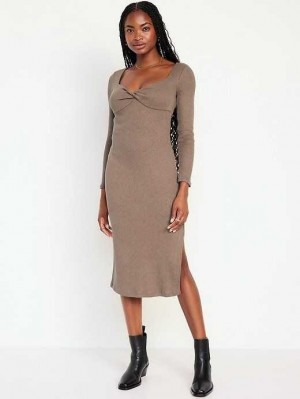 Peignoir Old Navy Fitted Twist-Front Rib-Knit Midi Robe Femme Sedimentary | 428-MOKVDP