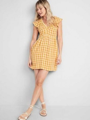 Peignoir Old Navy Flutter-Sleeve Plaid Mini Swing Robe Femme Jaune | 579-BGNFJL