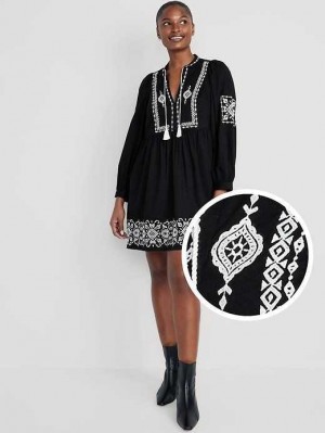 Peignoir Old Navy Long-Sleeve Embroidered Mini Swing Robe Femme Noir | 516-LGZVAN