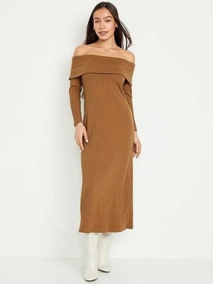Peignoir Old Navy Off-Shoulder Rib-Knit Maxi Robe Femme Spiced Saffron | 094-NWRDEA