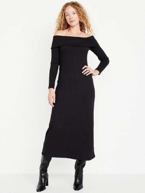 Peignoir Old Navy Off-Shoulder Rib-Knit Maxi Robe Femme Noir | 846-PCODUZ