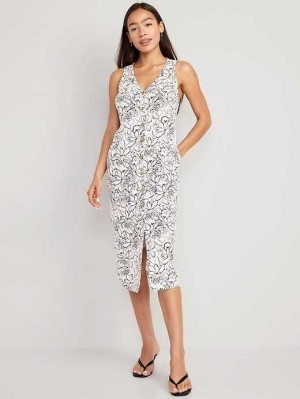 Peignoir Old Navy Sans Manches Button-Front Linen-Blend Maxi Shift Robe Femme Blanche | 495-YHUSME