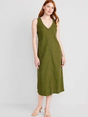 Peignoir Old Navy Sans Manches Button-Front Linen-Blend Maxi Shift Robe Femme Nori Seaweed | 415-RINLAG