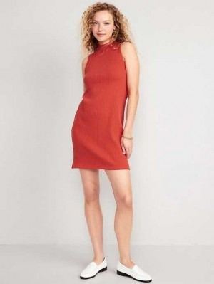 Peignoir Old Navy Sans Manches Mock-Neck Rib-Knit Mini Shift Robe Femme Auburn | 541-KCGWXY