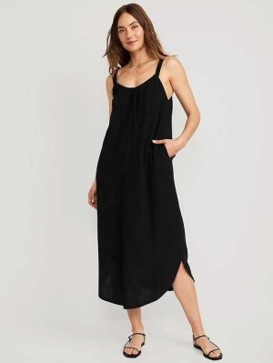 Peignoir Old Navy Sans Manches Shirred Maxi Robe Femme Blackjack | 201-THNBRE
