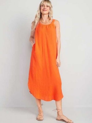 Peignoir Old Navy Sans Manches Shirred Maxi Robe Femme Orange | 854-NOJVKT