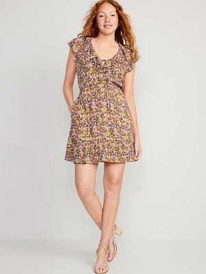 Peignoir Old Navy Taille-Defined Flutter-Sleeve Floral Mini Robe Femme Multifloral | 529-PRFSTL