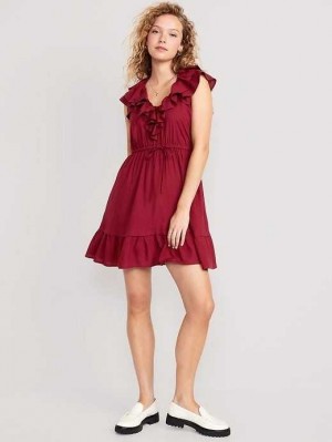 Peignoir Old Navy Taille-Defined Ruffle-Trim Mini Robe Femme Rouge Bordeaux | 538-VTPCUS
