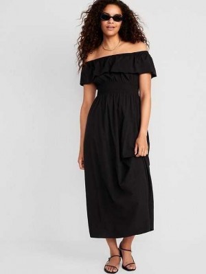 Peignoir Old Navy Taille-Defined Ruffled Off-The-Shoulder Smocked Maxi Robe Femme Blackjack | 427-UBGHCR