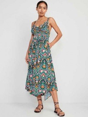 Peignoir Old Navy Taille-Defined Sans Manches Matching-Print Maxi Robe Femme Bleu | 628-XZBNRO